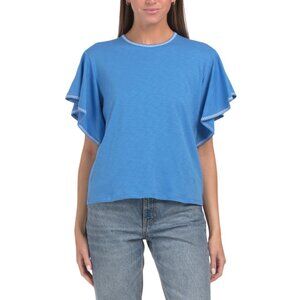 GOLDIE TEE Royal Blue Pima Cotton Celeste Embroidered Ruffle Top